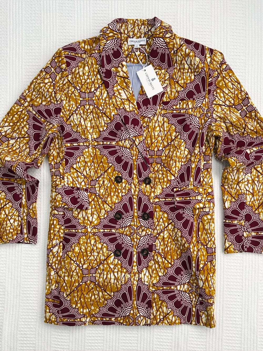 Chen Burkett New York Makeda Parker Yellow & Burgundy Blazer Size XXL, NWT